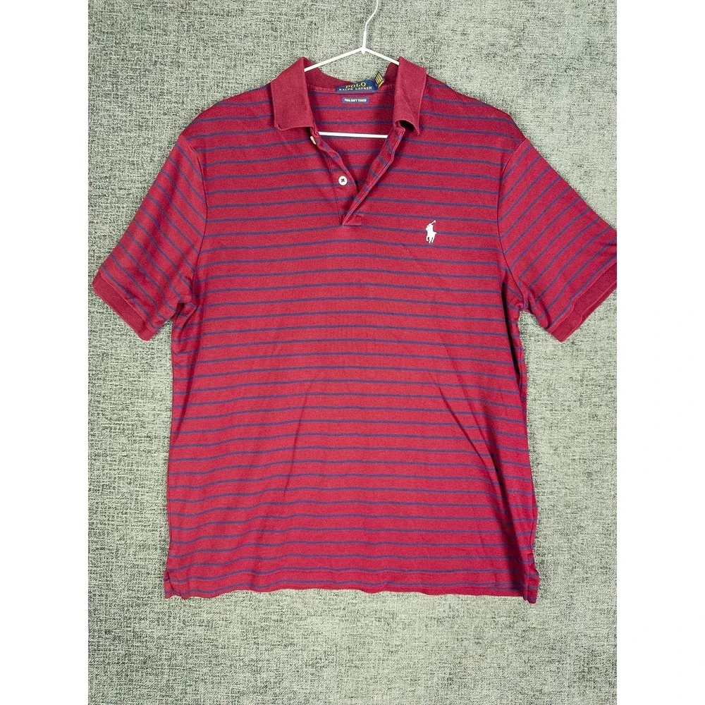 Polo Ralph Lauren Pima Soft Touch Striped Polo Shirt Mens M Burgundy Navy Cotton